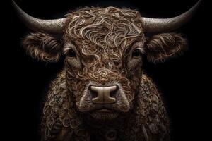 Beautiful horned highland cattle created using tools. photo