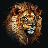 illustration of creative of lion made of colorful geometric shapes on background. Leader, courage, strong and brave, majestic lion photo