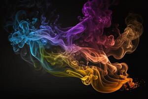 a colorful smoke cloud is shown in this image, it looks like it is floating in the air and is very dark and blue and yellow, with a black background. photo