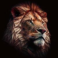 illustration of creative of lion made of colorful geometric shapes on background. Leader, courage, strong and brave, majestic lion photo