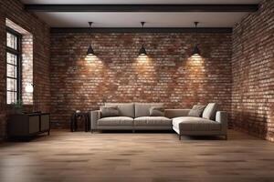 The interior design of empty room and living room and brick wall texture 3d rendering new scene new model. photo
