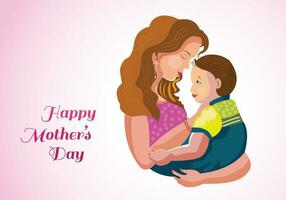 Mother and child hugging and holding card background vector