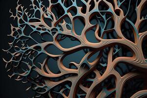 Abstract intricate intertwined wood branches created with technology. Enchanted fairytale with intertwined tree silhouettes. photo