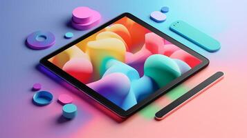 tablet in abstract style in trending color palette with photo