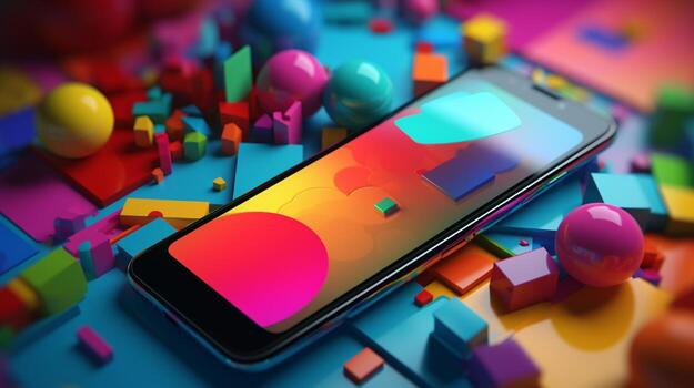 smart phone in trending color palette with photo