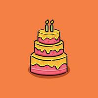 birthday cake with orange icing and pink cake in the orange background vector illustration design