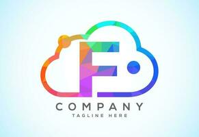 English alphabet with the cloud. Cloud computing service logo. Cloud technology low poly style logo vector