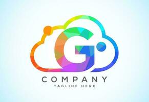 English alphabet with the cloud. Cloud computing service logo. Cloud technology low poly style logo vector