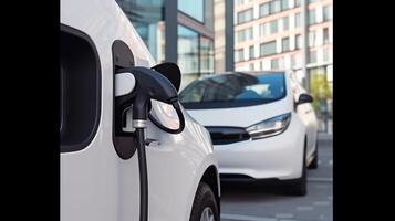 un brillante avanzado eléctrico cargando estación con un suave y corte borde organizar coche. creativo recurso, ai generado foto