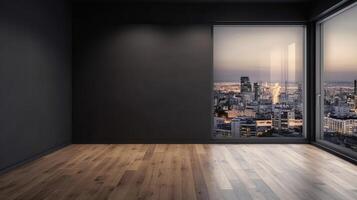Point of see see on clear gloomy divider with put for progressing advertisement spot or thing introduction in cleanse office passage. Creative resource, photo