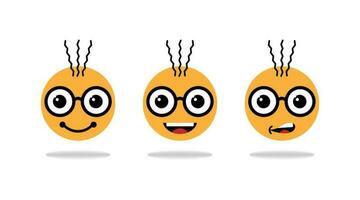 Comic emoticon character smiling, teasing and fooling facial expression with three strands of hair. Isolated funny app messenger vector icons