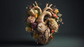 Human heart with sprouts, cherish and feeling concept. Creative resource, photo