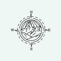 line art adventure logo with compass symbol, compass creative icon design. vector
