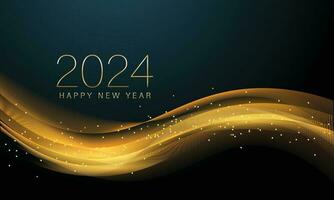 2024 New year with Abstract shiny color gold wave design element and glitter effect on dark background. For Calendar, poster design vector