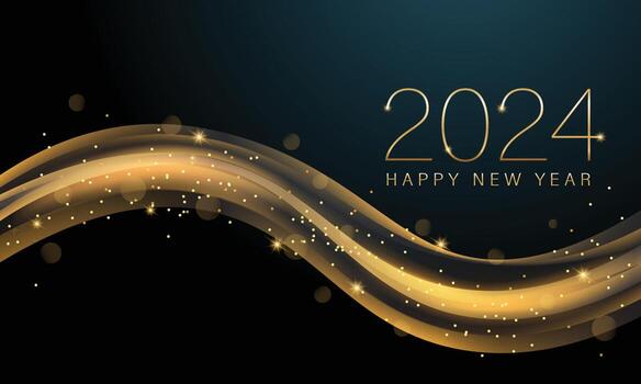 2024 New Year Abstract shiny color gold wave design element vector
