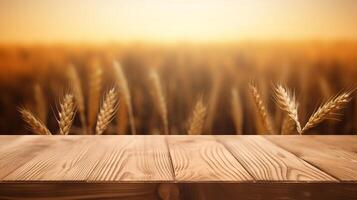 Cleanse wooden table a number of of time as of late brilliant ears of wheat establishment. Creative resource, photo