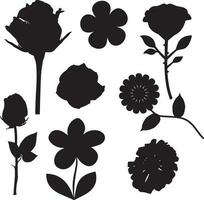 set of flowers and roses clipart silhouette vector graphics