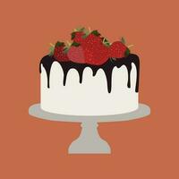 dulce goteo chocolate pastel postre con fresas mínimo plano línea contorno vistoso y carrera icono pictograma vector