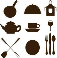 silhouette drawn set kitchen objects and elements vector