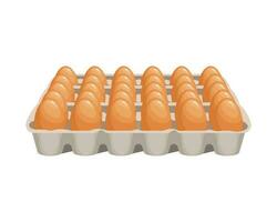 Fresh chicken eggs in a cardboard container, eggs in a box. Food illustration, vector