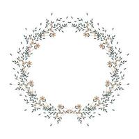 Spring frame of small flowers and scattered small leaves. Easter frame, spring illustration, vector