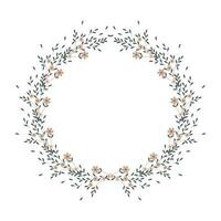 Spring frame of small flowers and scattered small leaves. Easter frame, spring illustration, vector