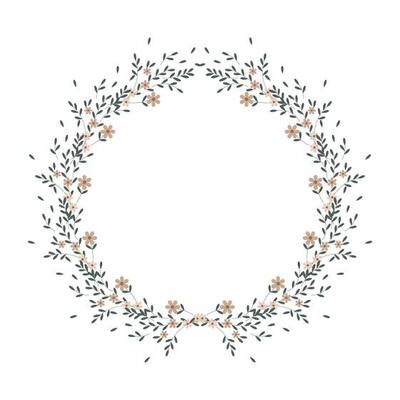 Spring frame of small flowers and scattered small leaves. Easter frame, spring illustration, vector