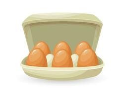 Fresh chicken eggs in a cardboard container, eggs in a box. Food illustration, vector