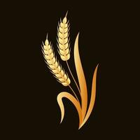 Spikelets of wheat, rye, barley. Golden badge on black background, elegant design, vector