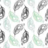 Seamless pattern, hand drawn peacock feathers on a white background. Background, print, elegant textile, vector