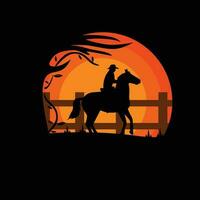 Silhouette of a cowboy in the forest vector