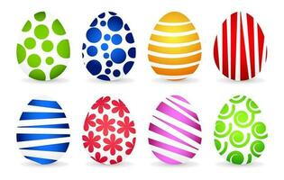 Easter eggs with an ornament on a white background, a set of icons. Colorful easter eggs, vector