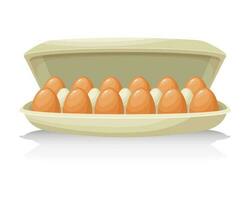 Fresh chicken eggs in a cardboard container, eggs in a box. Food illustration, vector