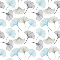 Seamless pattern, hand drawn ginkgo biloba leaves on a white background. Background, print, elegant textile, vector