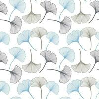 Seamless pattern, hand drawn ginkgo biloba leaves on a white background. Background, print, elegant textile, vector