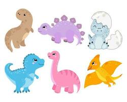 Set of cute funny dinosaurs. Baby print, animal icons, stickers, vector