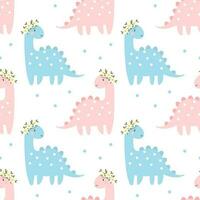 Seamless pattern, cute dinosaurs and daisies. Children's print, textile, vector