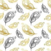 Seamless pattern, hand drawn peacock feathers on a white background. Background, print, elegant textile, vector