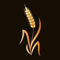 Spikelets of wheat, rye, barley. Golden badge on black background, elegant design, vector