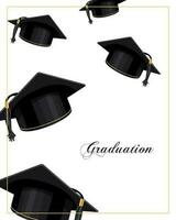 Graduation banner with flying graduation caps. Design for graduate diploma, awards. Education concept. Vector