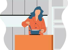 Woman cooking in the kitchen flat character vector