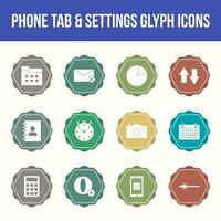 Unique phone tab and settings vector glyph icon set