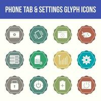 Unique phone tab and settings vector glyph icon set