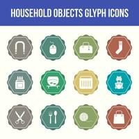 Unique household objects vector glyph icon set