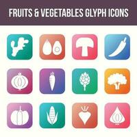 Unique fruits and vegetables vector glyph icon set