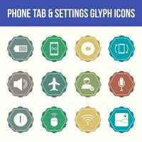 Unique phone tab and settings vector glyph icon set