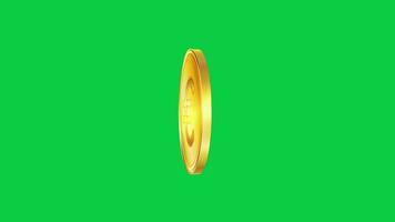 Realistic 3D euro golden coin flip animation on green screen background video