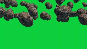 lot of asteroid rocks rolling and falling down animation on green screen background video