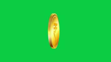 realista 3d rupia dourado moeda giro animação em verde tela fundo video