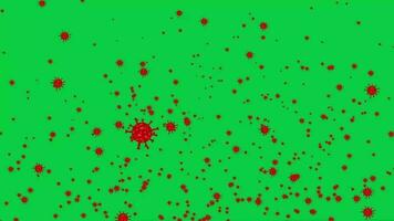 virus verspreiden in de lucht animatie Aan groen scherm achtergrond, rood kleur virus vliegend omhoog geanimeerd chroma sleutel video